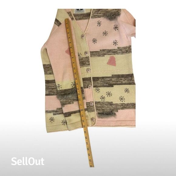 Storybook Knits Women's XS Cream Pink and Gray Embellished Cardigan Sweater - Picture 3 of 6